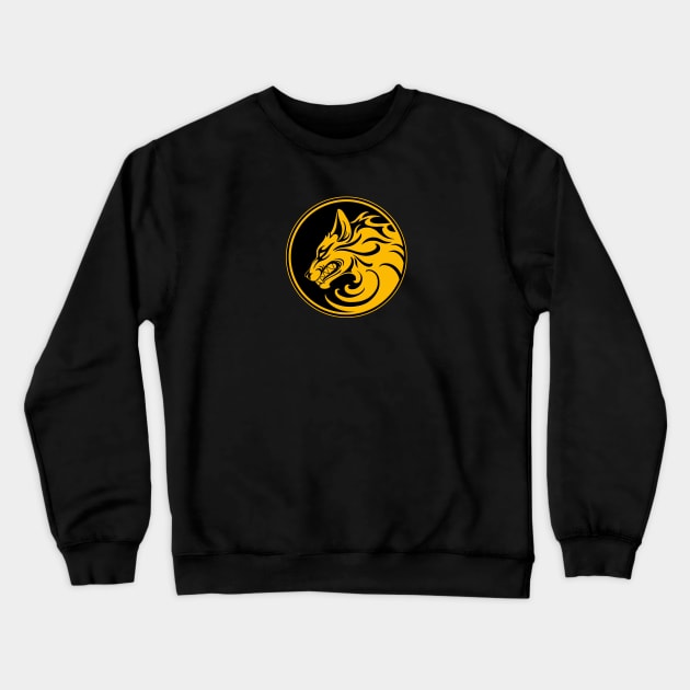 Growling Yellow and Black Wolf Circle Crewneck Sweatshirt by jeffbartels